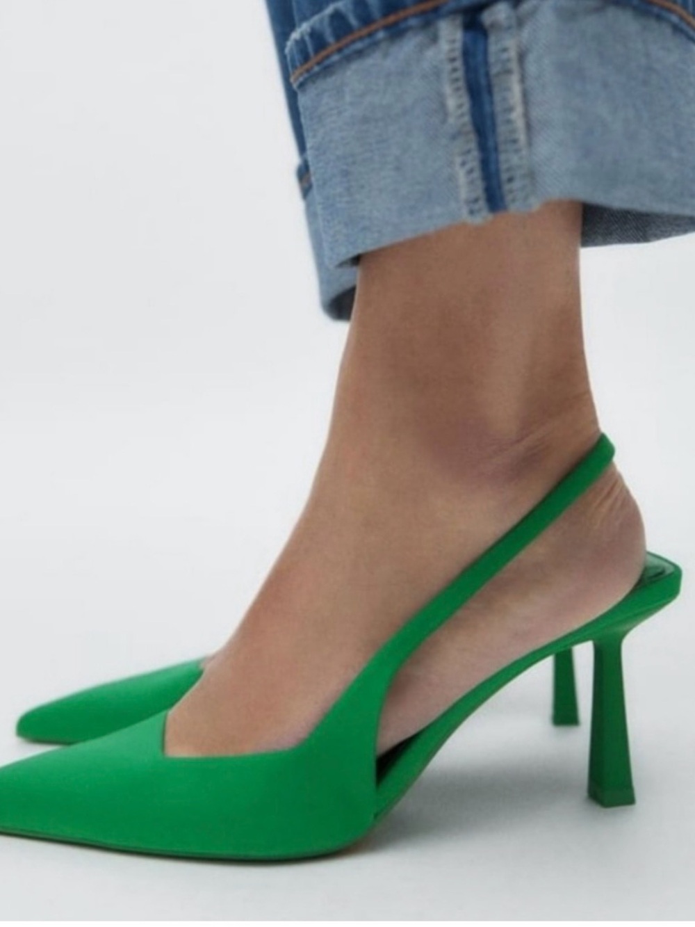 Zara Green Slingback Pointed Toe Heels